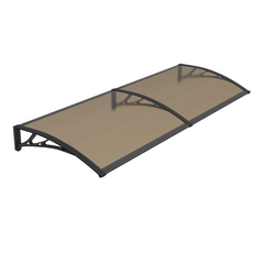 Copertină PREMIUM de ușă 150x120cm / marchiză / adăpost / acoperiș - brațe negre - placă 6mm întreagă bronz