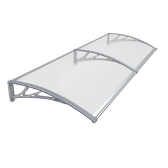 Copertină PREMIUM de ușă 200x150cm marchiză adăpost acoperiș -  brațe gri - placă 6mm întreagă transparent