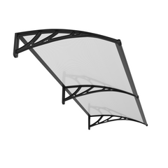 Copertină PREMIUM de ușă 200x60cm / marchiză / adăpost / acoperiș - brațe negre - placă 6mm întreagă transparent