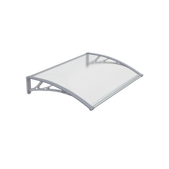 Copertină PREMIUM de ușă 100x80cm / marchiză / adăpost / acoperiș - brațe gri - placă 6mm întreagă transparent