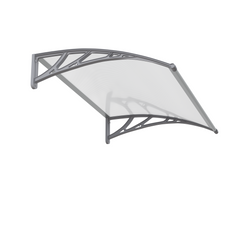 Copertină PREMIUM de ușă 120x80cm / marchiză / adăpost / acoperiș - brațe gri - placă 6mm întreagă transparent
