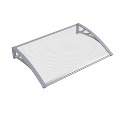 Copertină PREMIUM de ușă 120x80cm / marchiză / adăpost / acoperiș - brațe gri - placă 6mm întreagă transparent