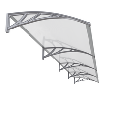 Copertină PREMIUM de ușă 400x80cm / marchiză / adăpost / acoperiș - brațe gri - placă 6mm întreagă transparent