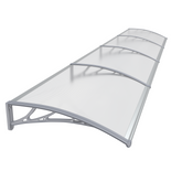 Copertină PREMIUM de ușă 400x80cm / marchiză / adăpost / acoperiș - brațe gri - placă 6mm întreagă transparent