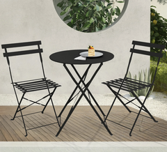 Set Bistro Flair - mobilier terasa gradina, 2 scaune + masa, otel vopsit - NEGRU