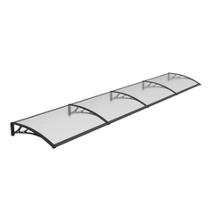 Copertină PREMIUM de ușă 400x100cm / marchiză / adăpost / acoperiș - brațe negre - placă 6mm întreagă transparent