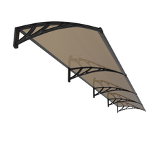 Copertină PREMIUM de ușă 360x120cm / marchiză / adăpost / acoperiș - brațe negre - placă 6mm întreagă bronz