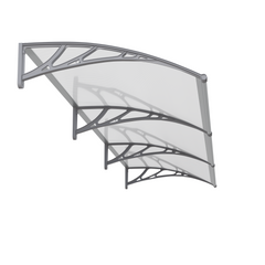 Copertină PREMIUM de ușă 360x100cm / marchiză / adăpost / acoperiș - brațe gri - placă 6mm întreagă transparent