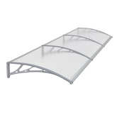 Copertină PREMIUM de ușă 360x100cm / marchiză / adăpost / acoperiș - brațe gri - placă 6mm întreagă transparent