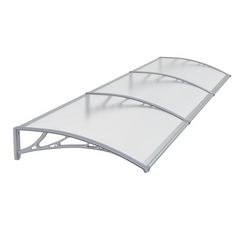 Copertină PREMIUM de ușă 360x100cm / marchiză / adăpost / acoperiș - brațe gri - placă 6mm întreagă transparent
