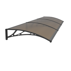 Copertină PREMIUM de ușă 300x80cm / marchiză / adăpost / acoperiș - brațe negre - placă 6mm întreagă bronz