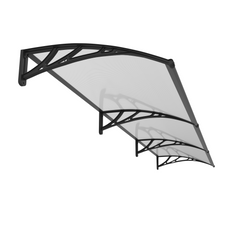 Copertină PREMIUM de ușă 360x80cm / marchiză / adăpost / acoperiș - brațe negre - placă 6mm întreagă transparent