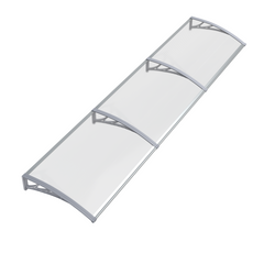 Copertină PREMIUM de ușă 300x150cm marchiză adăpost acoperiș -  brațe gri - placă 6mm întreagă transparent