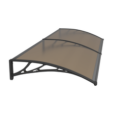 Copertină PREMIUM de ușă 150x100cm / marchiză / adăpost / acoperiș - brațe negre - placă 6mm întreagă bronz