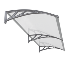 Copertină PREMIUM de ușă 200x60cm / marchiză / adăpost / acoperiș - brațe gri - placă 6mm întreagă transparent