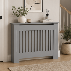 Mască calorifer ECO L 132 cm, MDF cu lamele verticale – Gri lucios