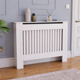 Mască M - 112 cm, grosime 18 mm, pentru calorifer alb lucios / lemn MDF cu lamele verticale