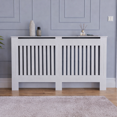 Mască L - 152 cm, grosime 21mm, pentru calorifer alb lucios / lemn MDF cu lamele verticale