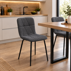 Scaun de Bucatarie / Dining, LIVIO, Tapitat Textil, Interior Burete Moale, Cadru din Metal Vopsit, 71x53x45 cm, Gri