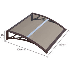 Copertină pentru Ușă ECO 120x100 cm, Policarbonat 5 mm Conector H, Suporturi ABS, Accesorii Montaj Incluse, Maro/Bronz - MAPROFI