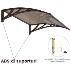 Copertină pentru Ușă ECO 120x100 cm, Policarbonat 5 mm Conector H, Suporturi ABS, Accesorii Montaj Incluse, Maro/Bronz - MAPROFI