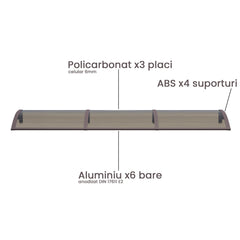 Copertină PREMIUM 300x150 cm, placă 6 mm dintr-o bucată – Maro/Bronz - MAPROFI