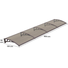 Copertină PREMIUM 400x120 cm, placă 6 mm dintr-o bucată – Maro/Bronz - MAPROFI
