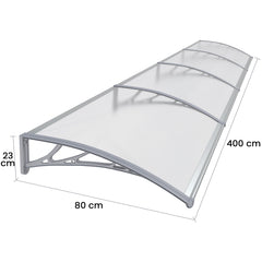 Copertină PREMIUM 400x80 cm, placă 6 mm dintr-o bucată – Gri/Transparent - MAPROFI