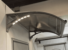 Copertină PREMIUM LUMI 300x100 cm cu senzor și panou solar – Gri/Transparent - MAPROFI