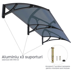 Copertină PRO 150x120 cm din aluminiu și plexiglas – Negru/Antracit - MAPROFI