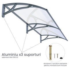 Copertină PRO 150x150 cm din aluminiu și plexiglas – Gri/Transparent - MAPROFI
