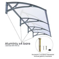 Copertină PRO 240x150 cm din aluminiu și plexiglas – Gri/Transparent - MAPROFI