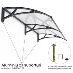 Copertină PRO 240x80 cm din aluminiu și plexiglas – Negru/Transparent - MAPROFI
