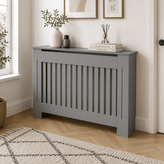 Mască calorifer ECO L 132 cm, MDF cu lamele verticale – Gri lucios - MAPROFI