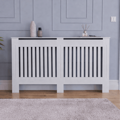 Mască calorifer L 152 cm, MDF cu lamele verticale – Alb lucios - MAPROFI