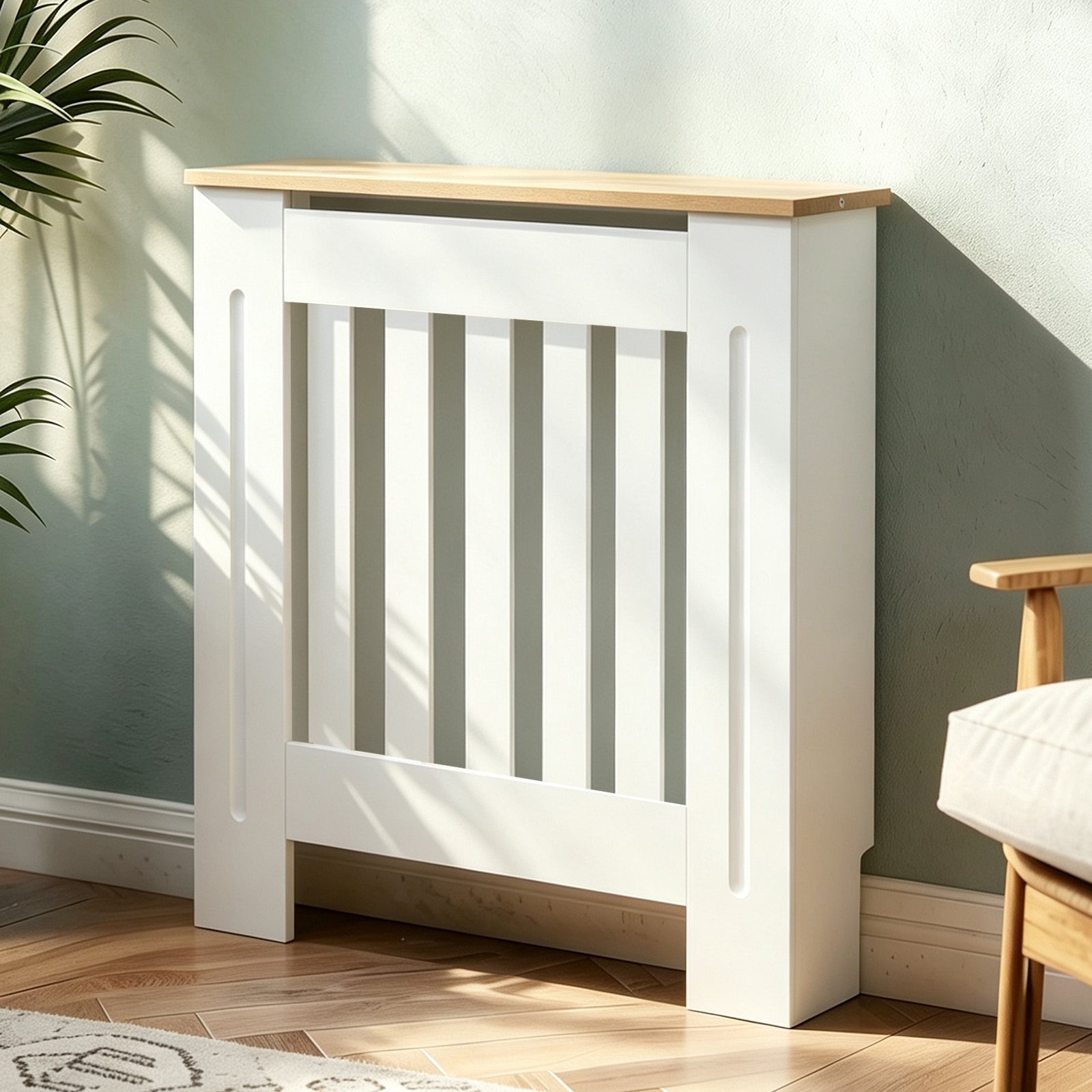Masca pentru Calorifer ECO-XS 65 cm, MDF Vopsit de 18 mm Lame Verticale, Maro/Alb - MAPROFI