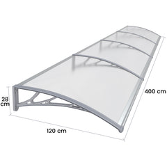 Copertină PREMIUM 400x120 cm, placă 6 mm dintr-o bucată – Gri/Transparent – imagine 2