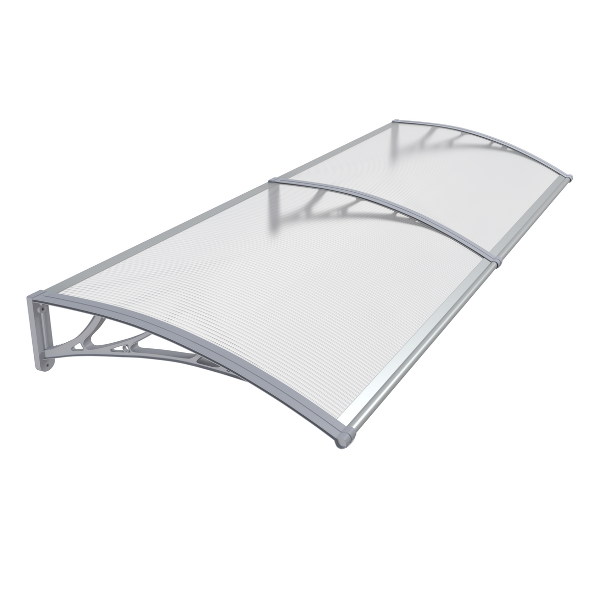 Copertină PREMIUM de ușă 200x60cm / marchiză / adăpost / acoperiș -  brațe gri - placă 6mm întreagă transparent