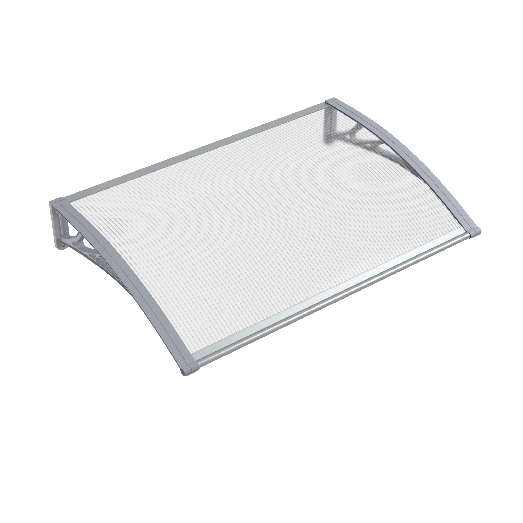 Copertină PREMIUM de ușă 100x80cm / marchiză / adăpost / acoperiș -  brațe gri - placă 6mm întreagă transparent