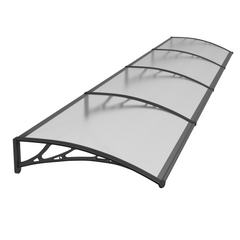 Copertină PREMIUM de ușă 400x100cm / marchiză / adăpost / acoperiș -  brațe negre - placă 6mm întreagă transparent