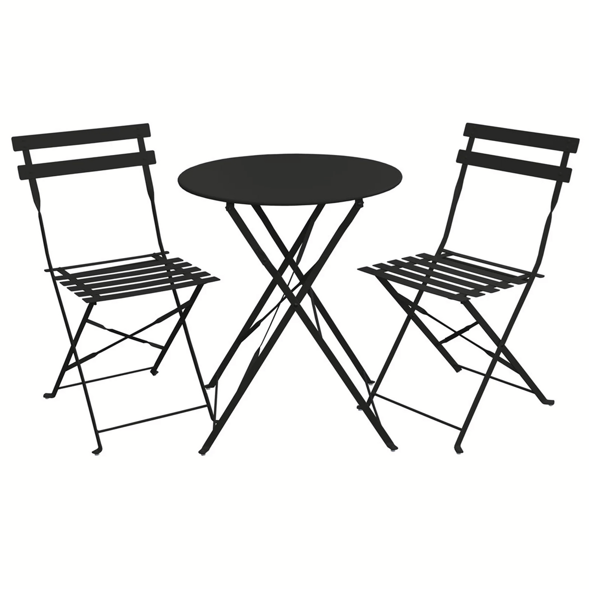Set Bistro Flair - mobilier terasa gradina, 2 scaune + masa, otel vopsit - NEGRU