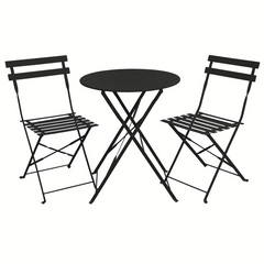 Set Bistro Flair - mobilier terasa gradina, 2 scaune + masa, otel vopsit - NEGRU