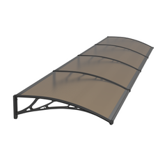 Copertină PREMIUM de ușă 360x120cm / marchiză / adăpost / acoperiș -  brațe negre - placă 6mm întreagă bronz