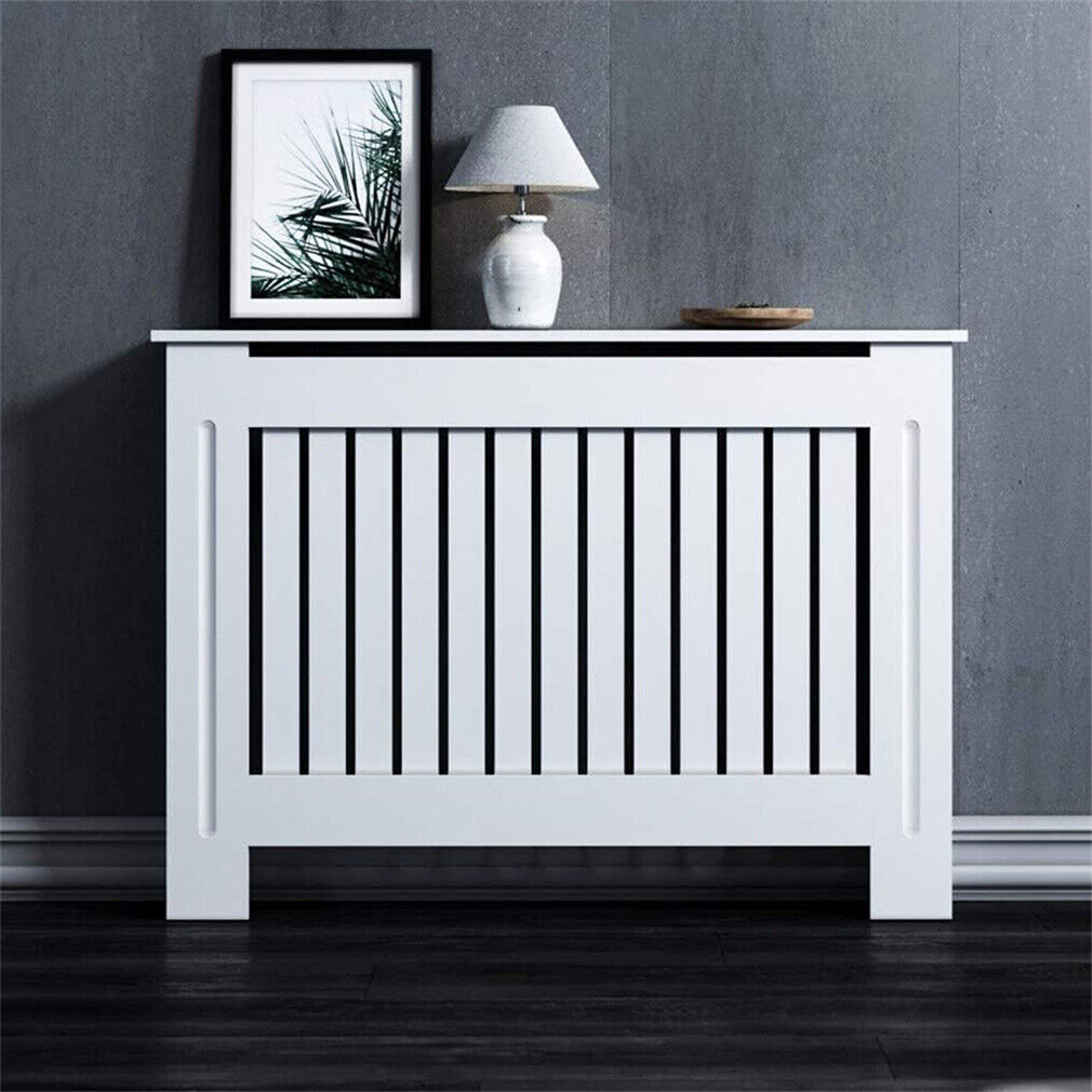 Mască M - 112 cm pentru calorifer alb lucios / lemn MDF cu lamele verticale