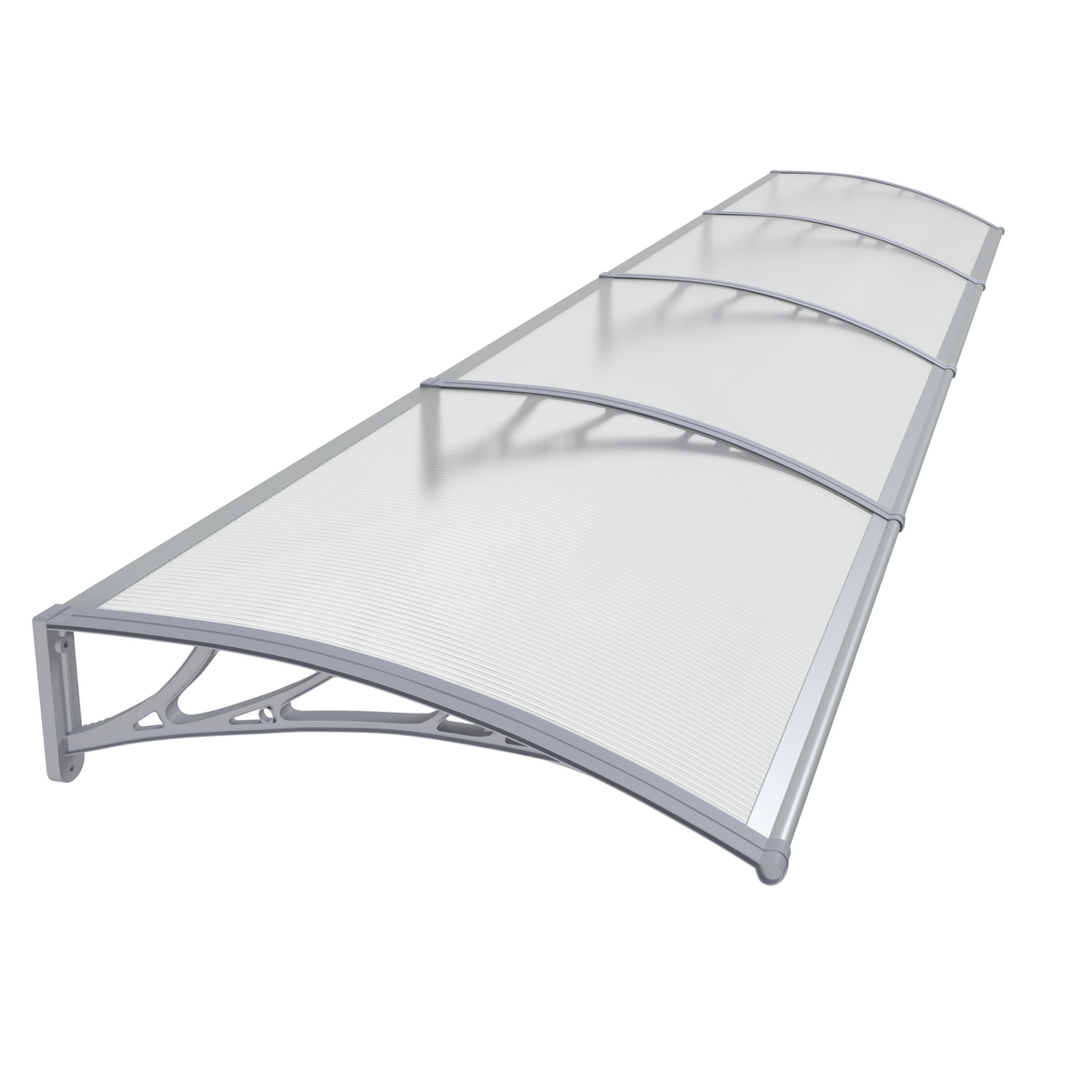 Copertină PREMIUM de ușă 400x80cm / marchiză / adăpost / acoperiș -  brațe gri - placă 6mm întreagă transparent