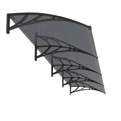 Copertină PREMIUM de ușă 360x150cm marchiză adăpost acoperiș -  brațe negre - placă 6mm întreagă antracit