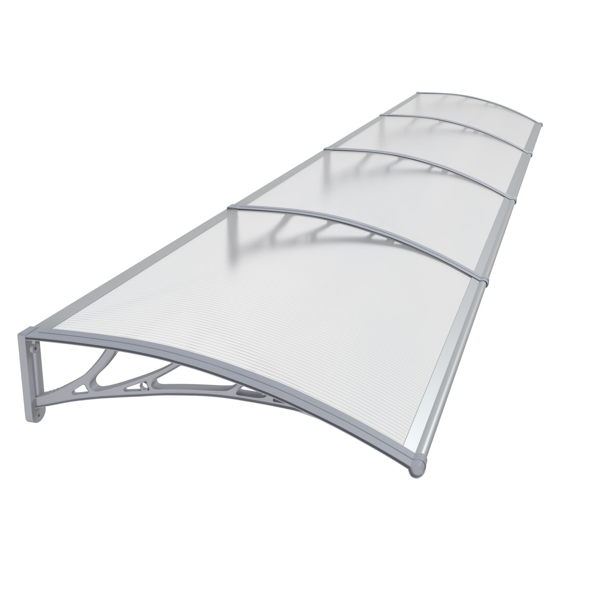 Copertină PREMIUM de ușă 400x100cm / marchiză / adăpost / acoperiș -  brațe gri - placă 6mm întreagă transparent