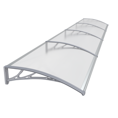 Copertină PREMIUM de ușă 400x100cm / marchiză / adăpost / acoperiș -  brațe gri - placă 6mm întreagă transparent