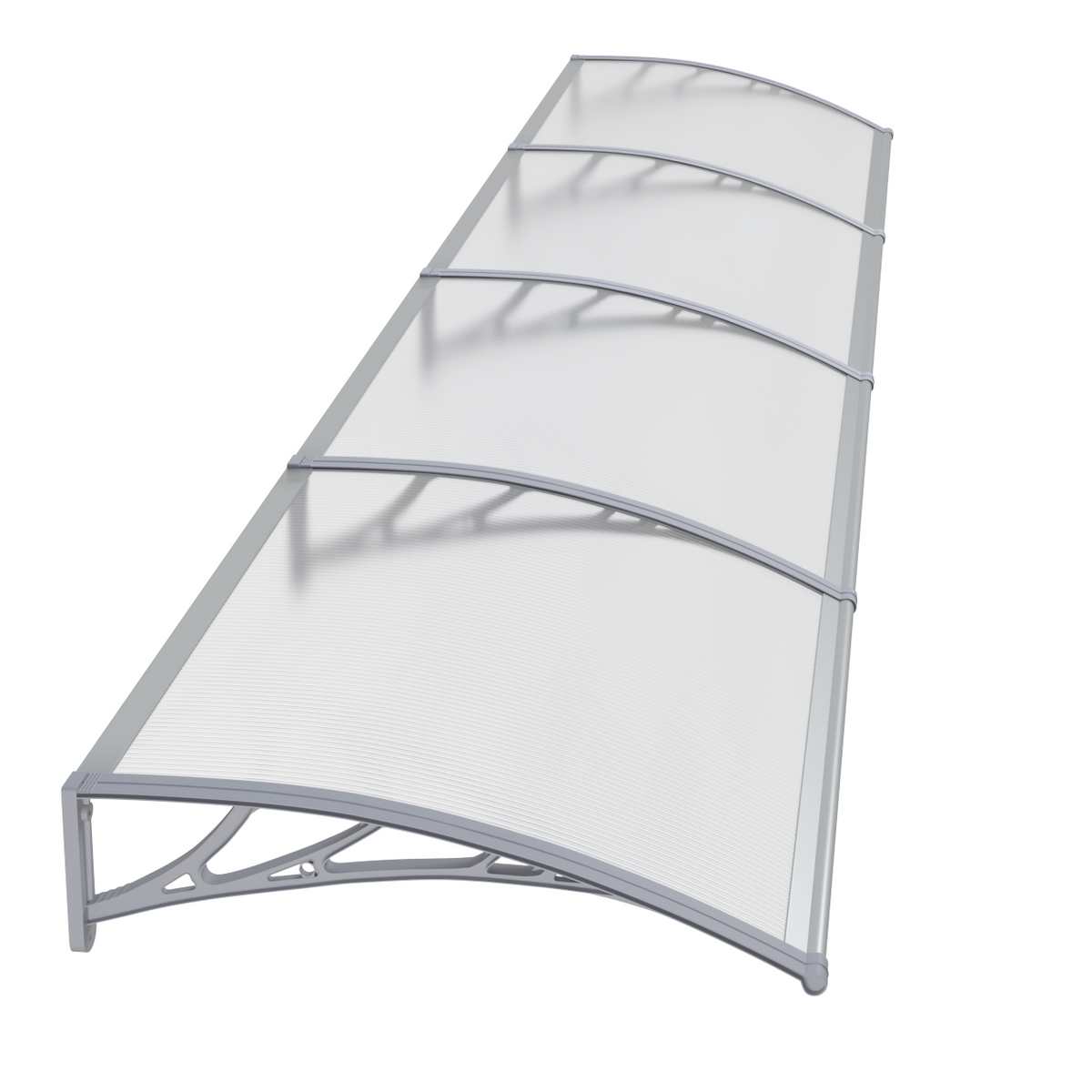Copertină PREMIUM de ușă 400x100cm / marchiză / adăpost / acoperiș -  brațe gri - placă 6mm întreagă transparent