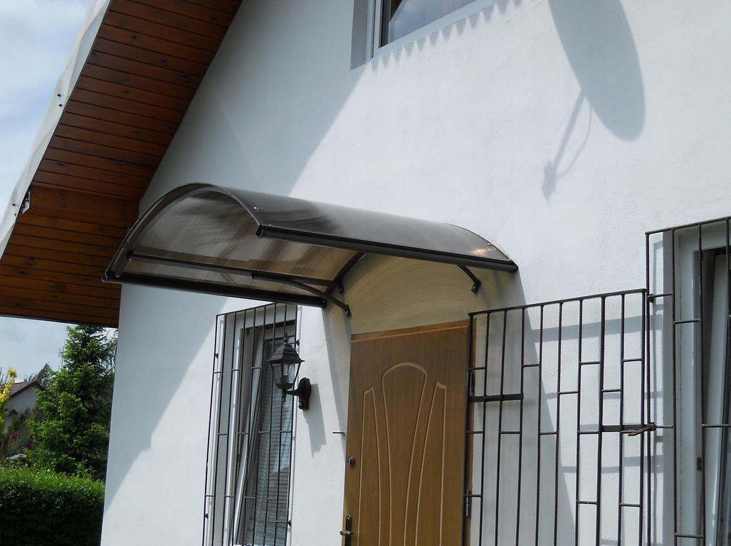 Copertină ARCADA PRO Alu cu jgheab + Policarbonat de ușă 160x120cm marchiză adăpost acoperiș maro-bronz